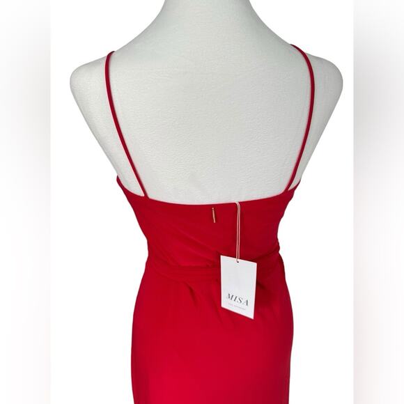 Misa Los Angeles Veronica Dress Red Long Wrap Maxi Stretchy Romantic Glamorous - Picture 10 of 16
